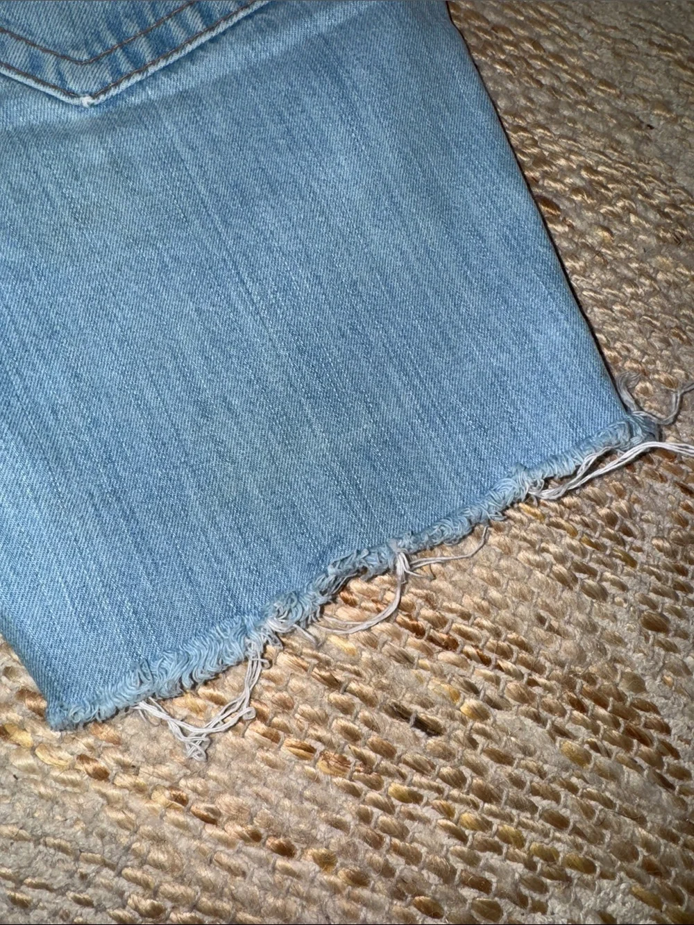 True Religion Light Blue Cutoff Denim Shorts with Back Pocket Flap